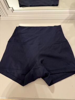 CRZ YOGA Women's High-Waist Athletic Shorts in Navy Blue